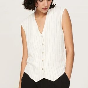 Donni Pinstripe Linen Blend Vest Top Size Medium
